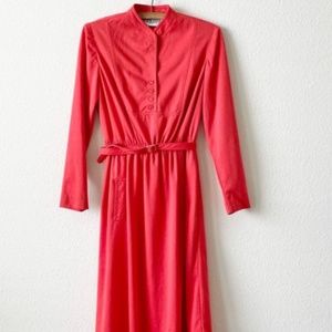 Vintage Leslie Fay LF Petite Belted Dress in Red Size Small